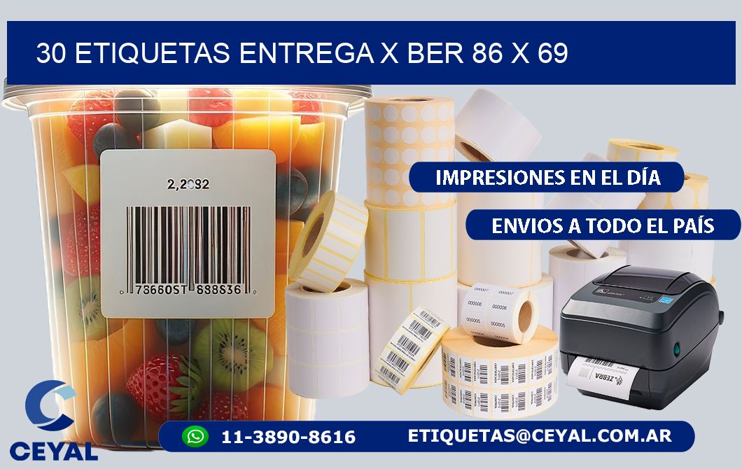 30 ETIQUETAS ENTREGA X BER 86 x 69