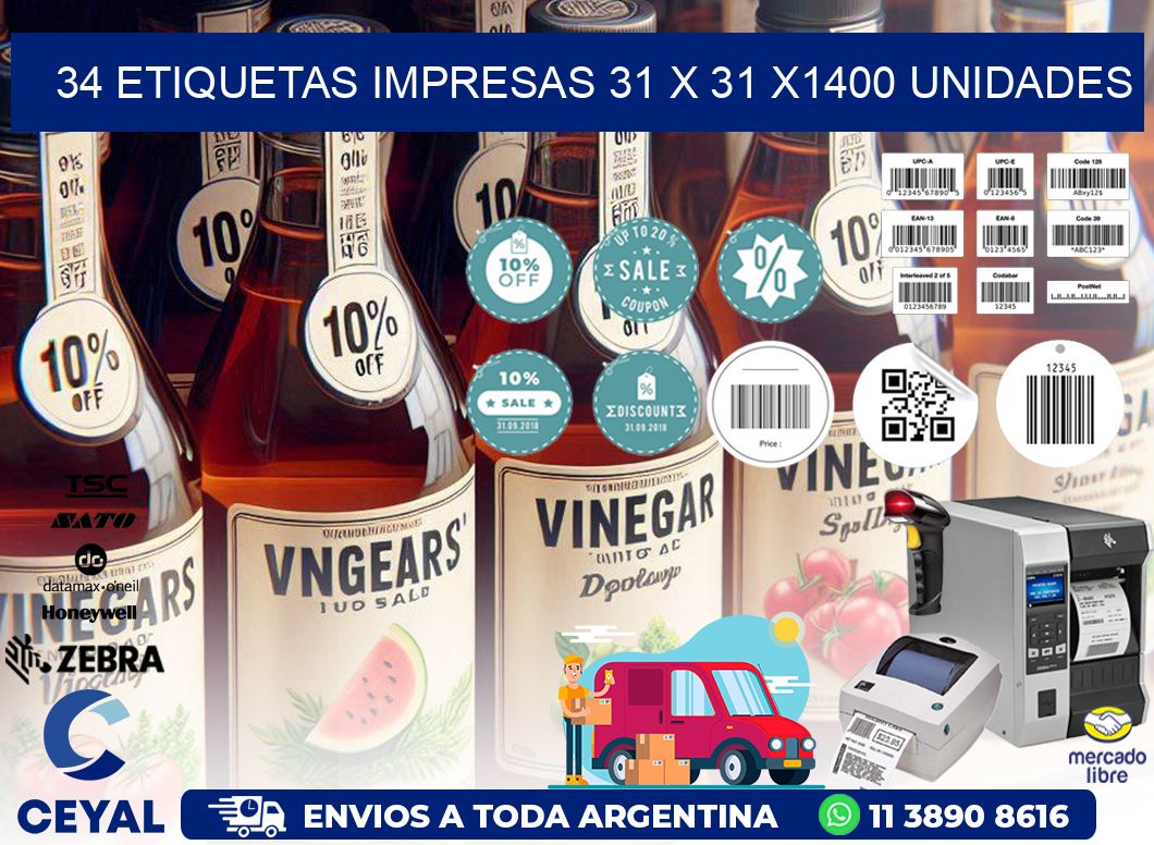 34 ETIQUETAS IMPRESAS 31 x 31 X1400 UNIDADES