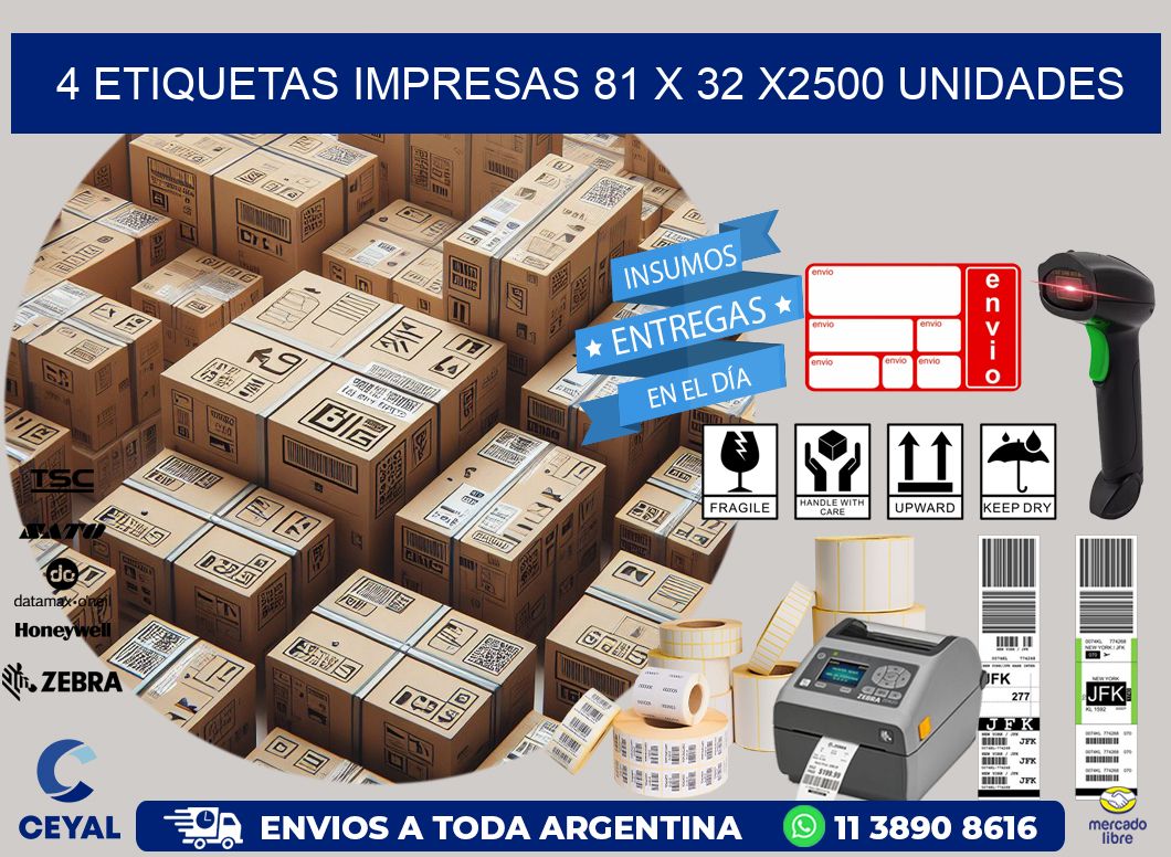 4 ETIQUETAS IMPRESAS 81 x 32 X2500 UNIDADES