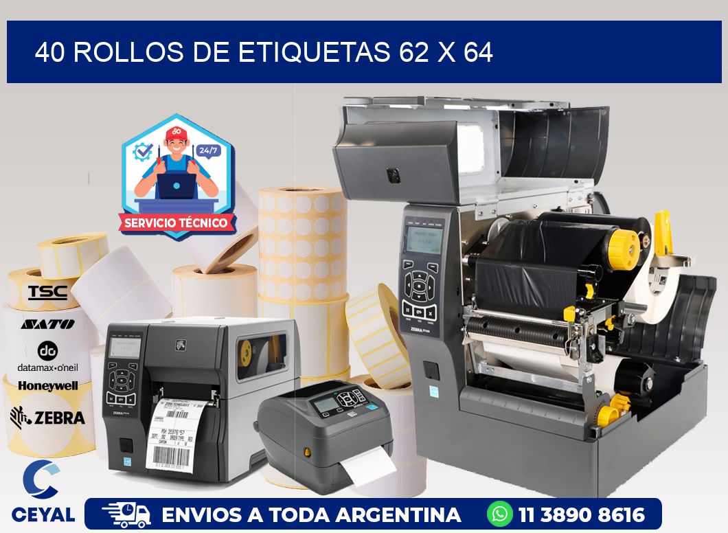 40 ROLLOS DE ETIQUETAS 62 x 64