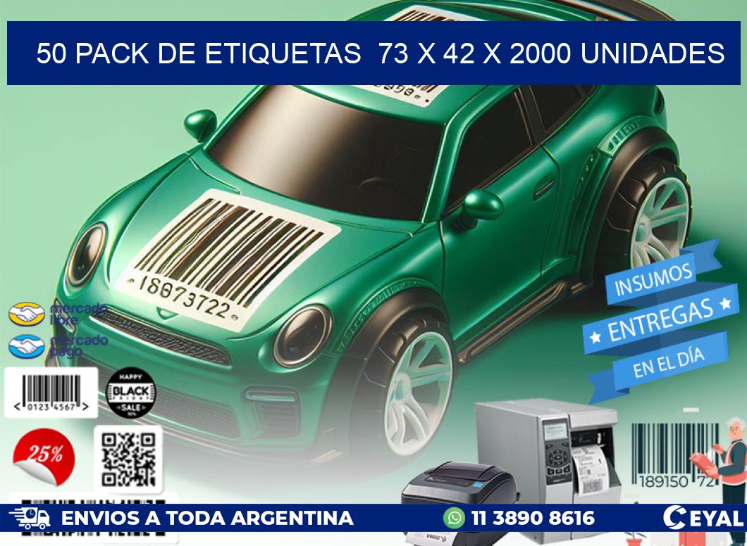 50 PACK DE ETIQUETAS 73 x 42 X 2000 UNIDADES