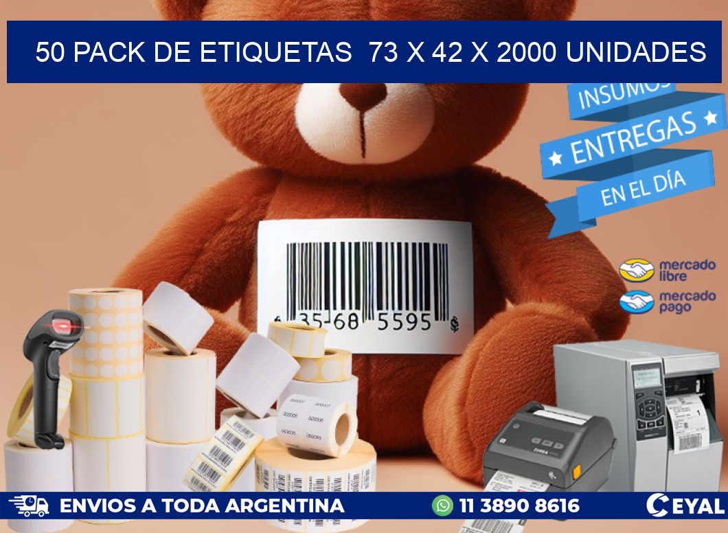 50 PACK DE ETIQUETAS 73 x 42 X 2000 UNIDADES
