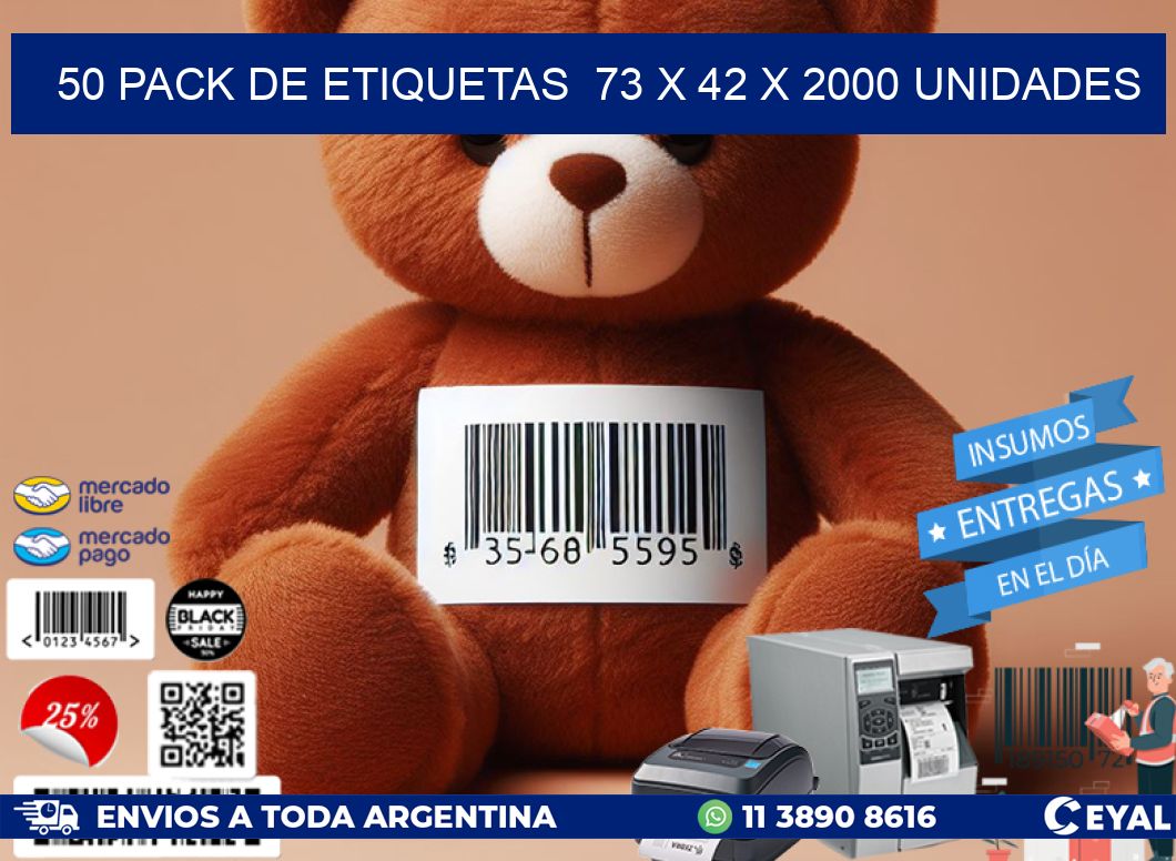 50 PACK DE ETIQUETAS 73 x 42 X 2000 UNIDADES