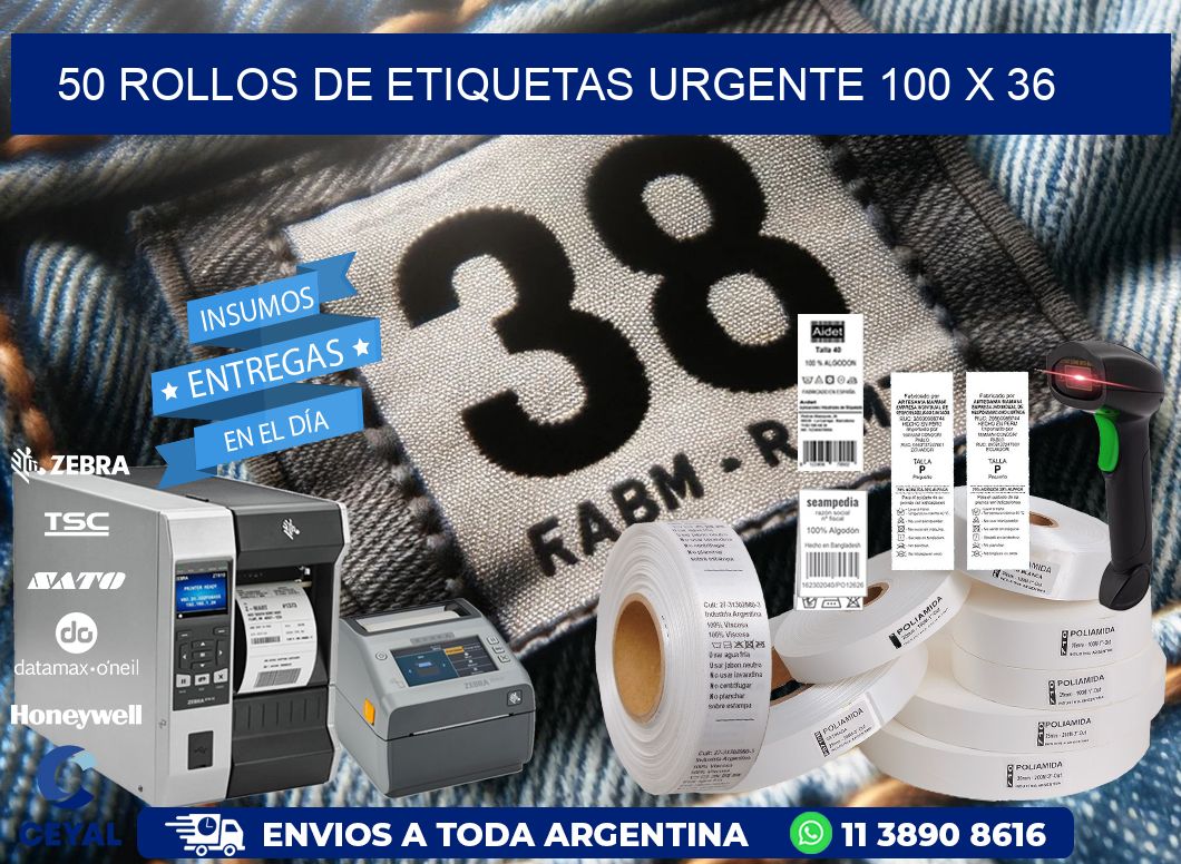 50 ROLLOS DE ETIQUETAS URGENTE 100 x 36