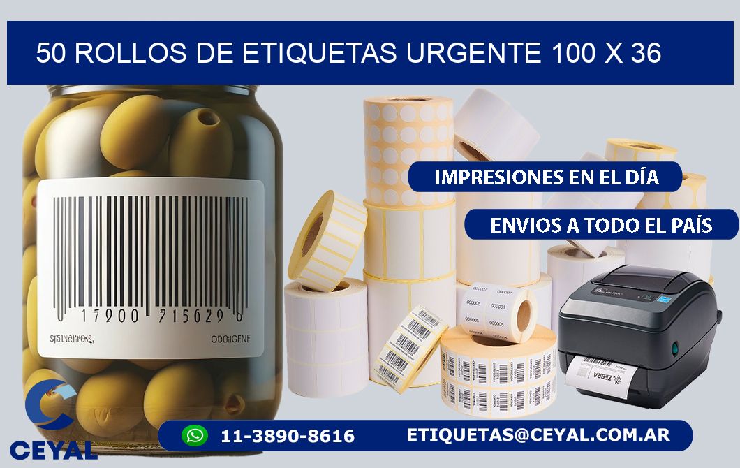 50 ROLLOS DE ETIQUETAS URGENTE 100 x 36