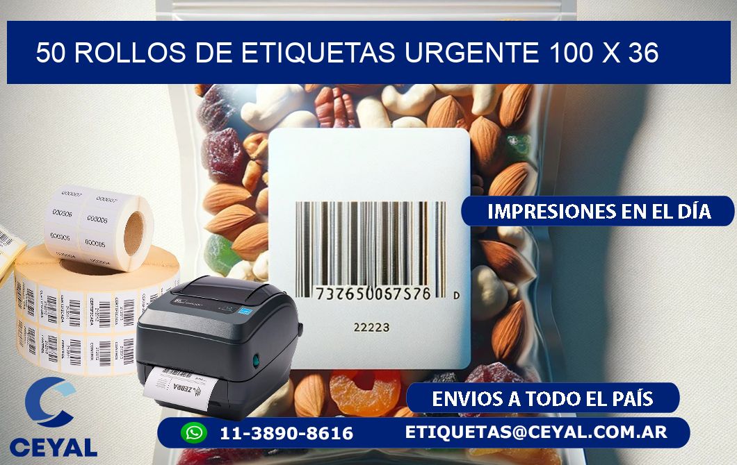 50 ROLLOS DE ETIQUETAS URGENTE 100 x 36