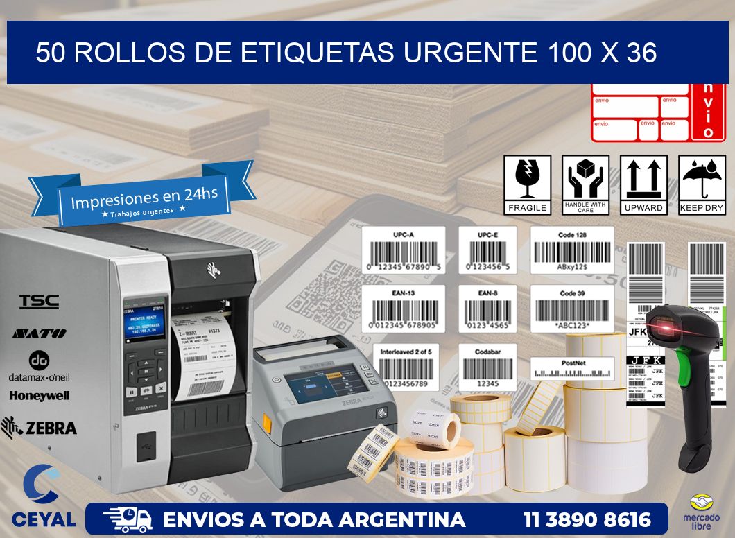 50 ROLLOS DE ETIQUETAS URGENTE 100 x 36