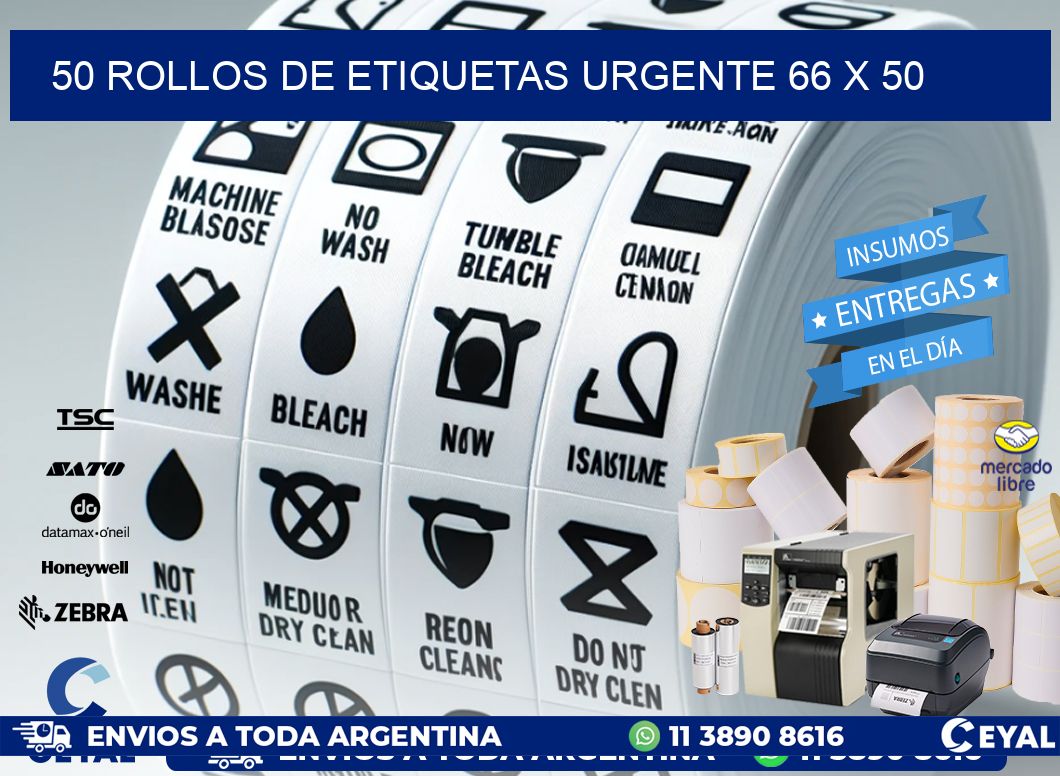 50 ROLLOS DE ETIQUETAS URGENTE 66 x 50