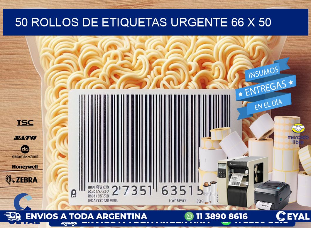 50 ROLLOS DE ETIQUETAS URGENTE 66 x 50