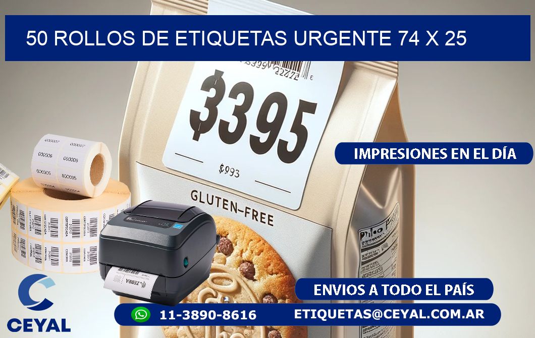 50 ROLLOS DE ETIQUETAS URGENTE 74 x 25