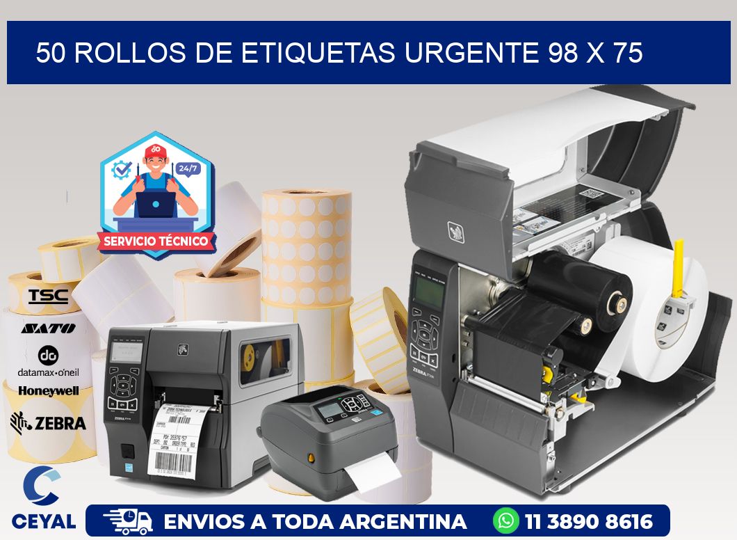50 ROLLOS DE ETIQUETAS URGENTE 98 x 75