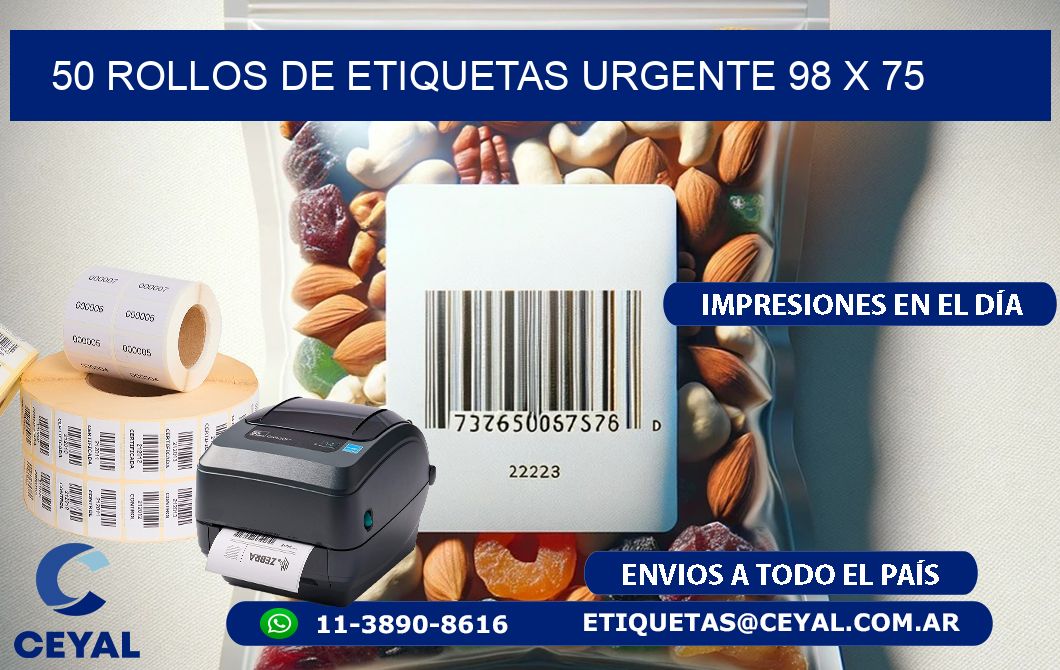 50 ROLLOS DE ETIQUETAS URGENTE 98 x 75