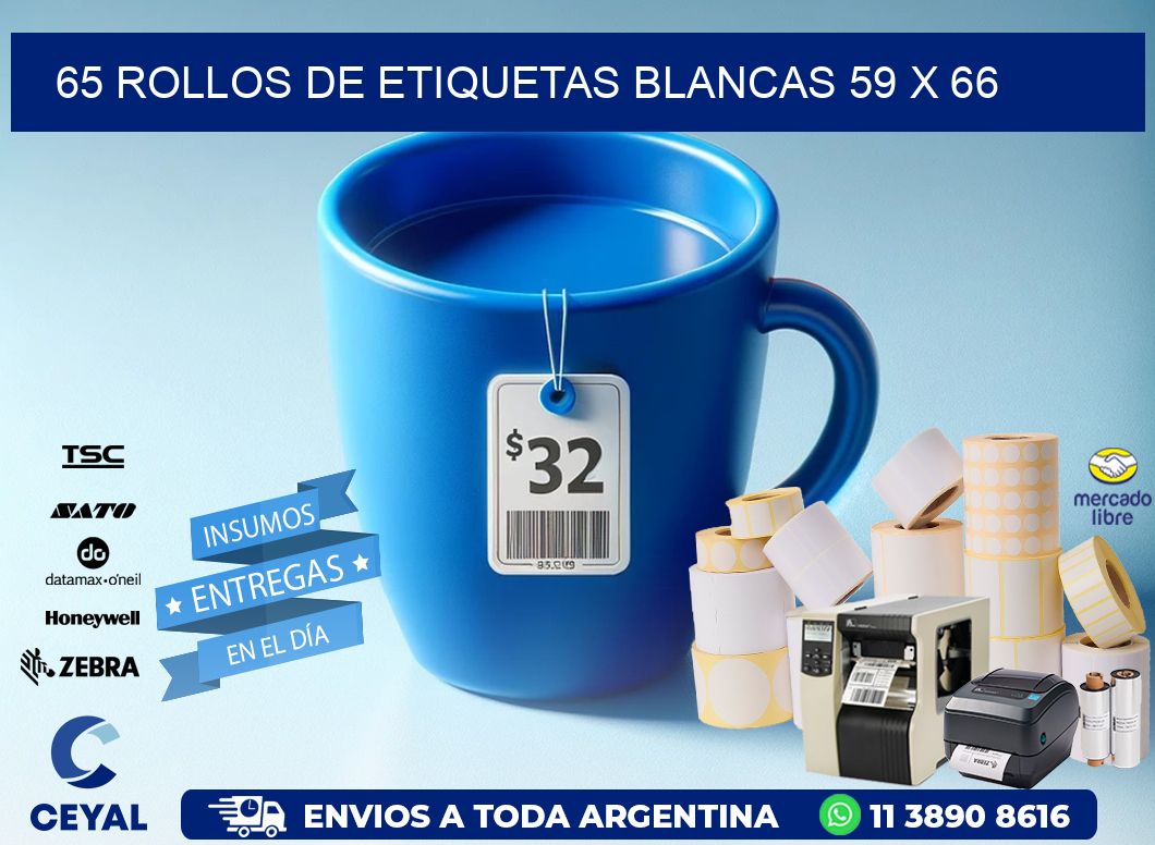 65 ROLLOS DE ETIQUETAS BLANCAS 59 x 66