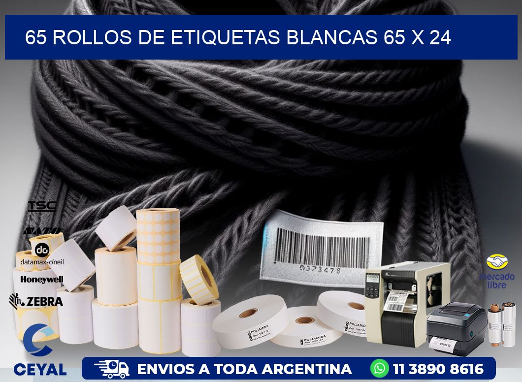 65 ROLLOS DE ETIQUETAS BLANCAS 65 x 24