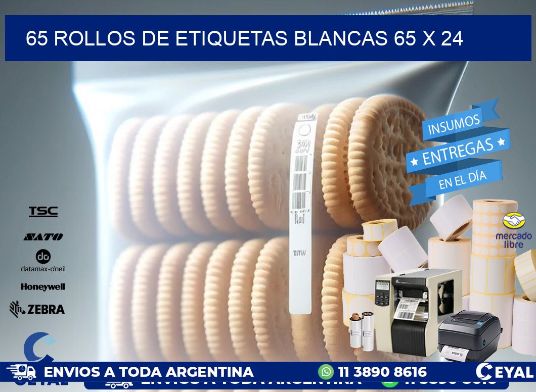65 ROLLOS DE ETIQUETAS BLANCAS 65 x 24