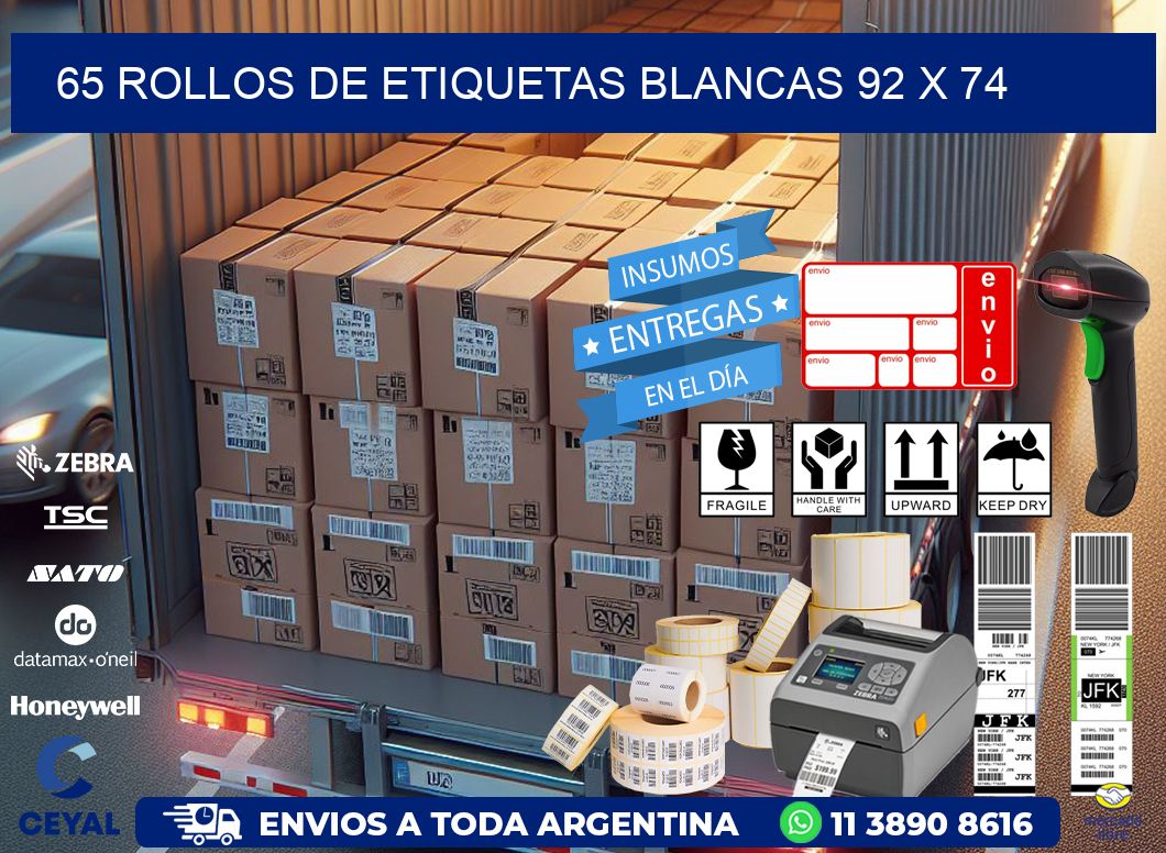65 ROLLOS DE ETIQUETAS BLANCAS 92 x 74