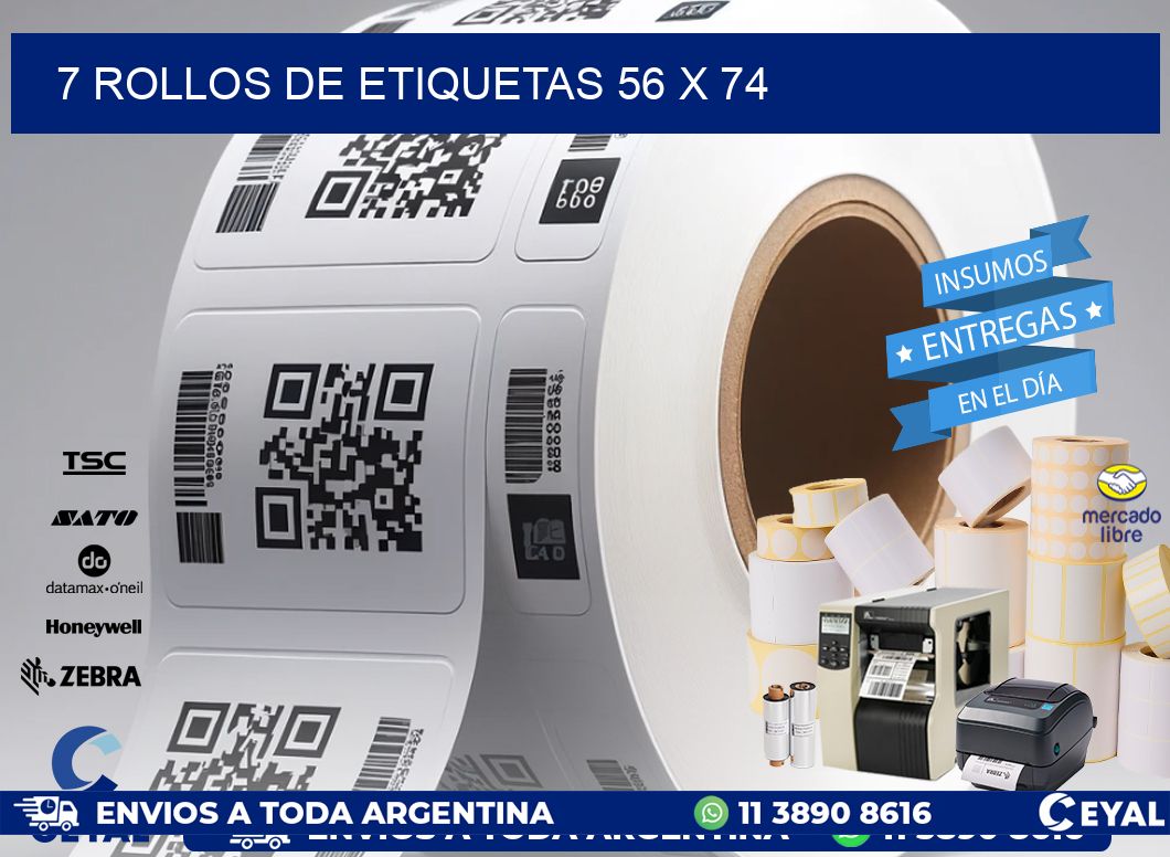 7 ROLLOS DE ETIQUETAS 56 x 74