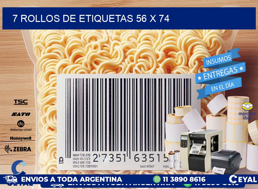 7 ROLLOS DE ETIQUETAS 56 x 74