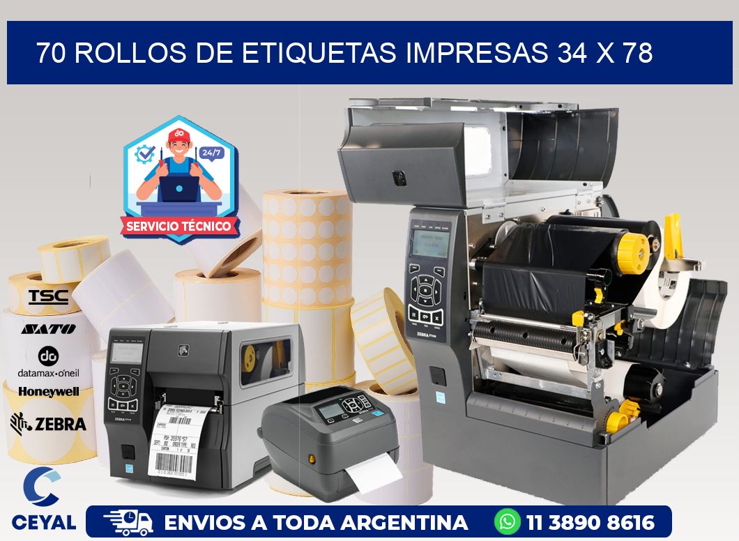 70 ROLLOS DE ETIQUETAS IMPRESAS 34 x 78