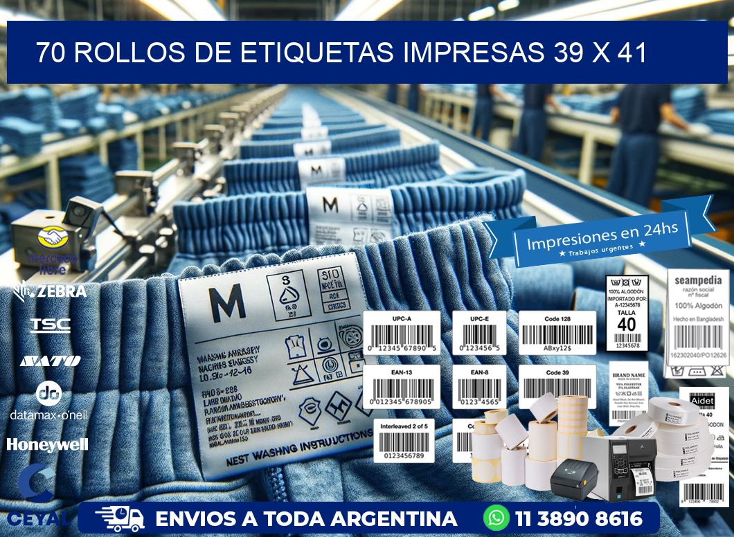 70 ROLLOS DE ETIQUETAS IMPRESAS 39 x 41