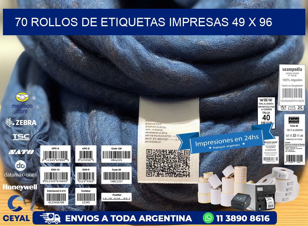 70 ROLLOS DE ETIQUETAS IMPRESAS 49 x 96
