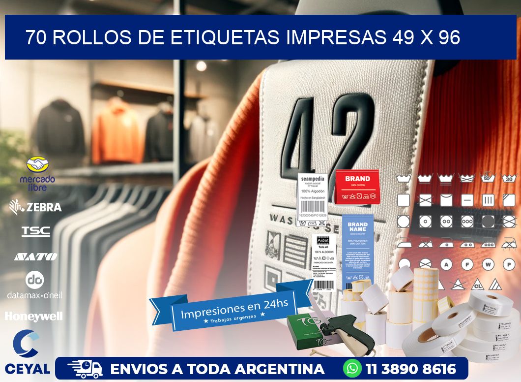 70 ROLLOS DE ETIQUETAS IMPRESAS 49 x 96