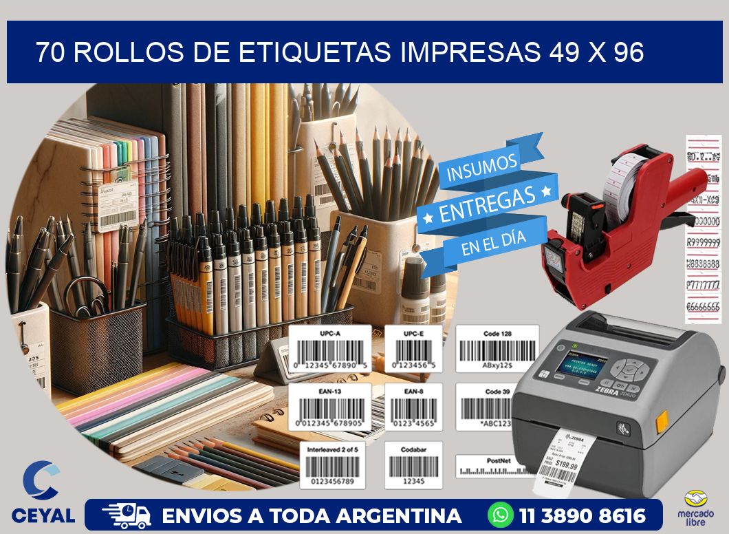 70 ROLLOS DE ETIQUETAS IMPRESAS 49 x 96