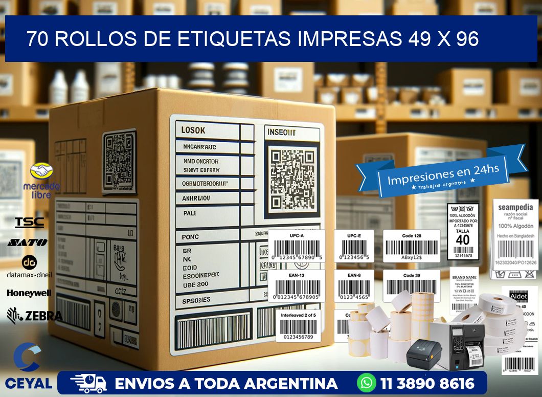 70 ROLLOS DE ETIQUETAS IMPRESAS 49 x 96