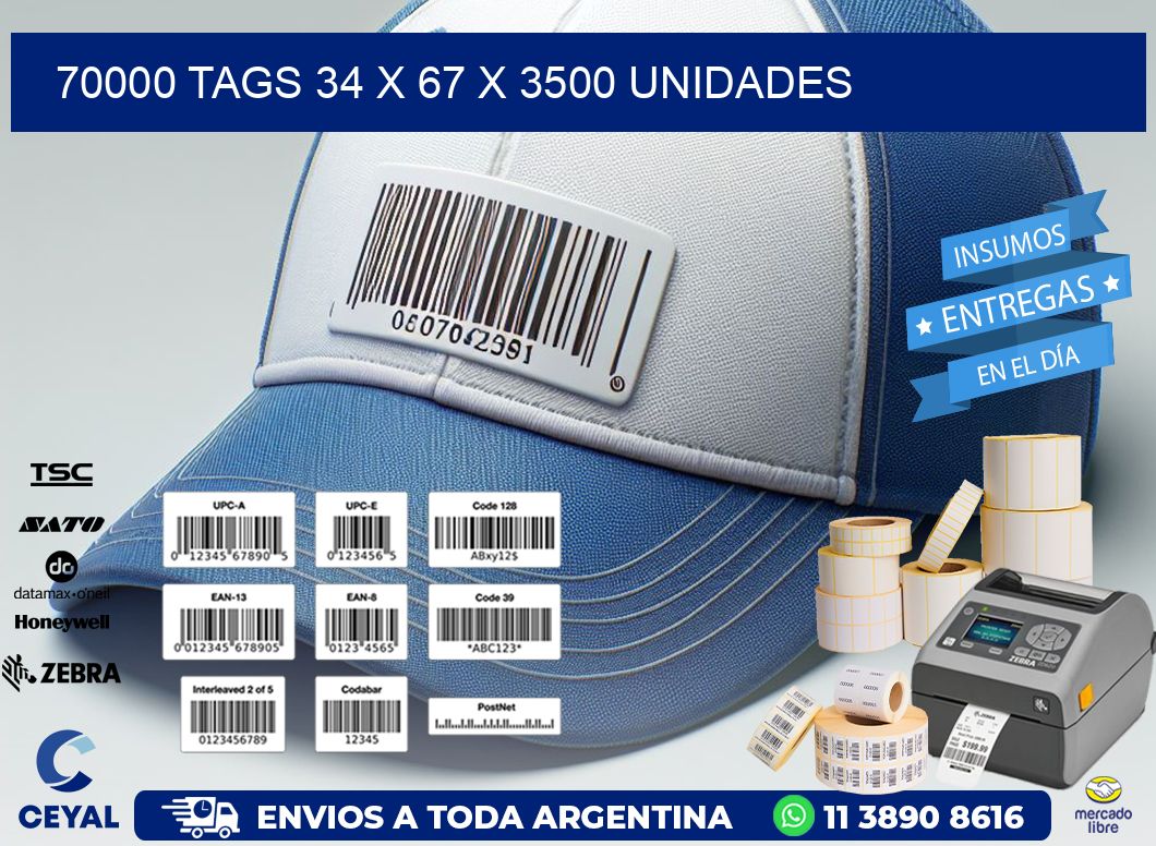 70000 TAGS 34 x 67 X 3500 UNIDADES