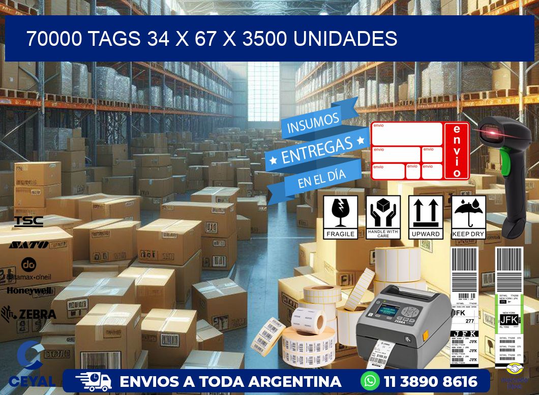 70000 TAGS 34 x 67 X 3500 UNIDADES