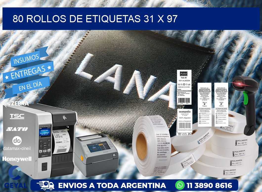 80 ROLLOS DE ETIQUETAS 31 x 97