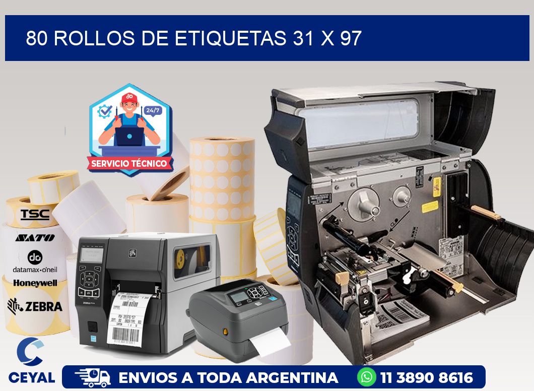 80 ROLLOS DE ETIQUETAS 31 x 97