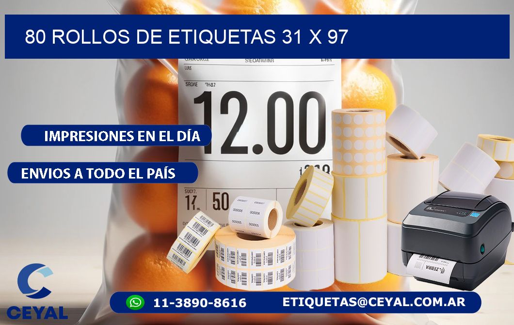 80 ROLLOS DE ETIQUETAS 31 x 97