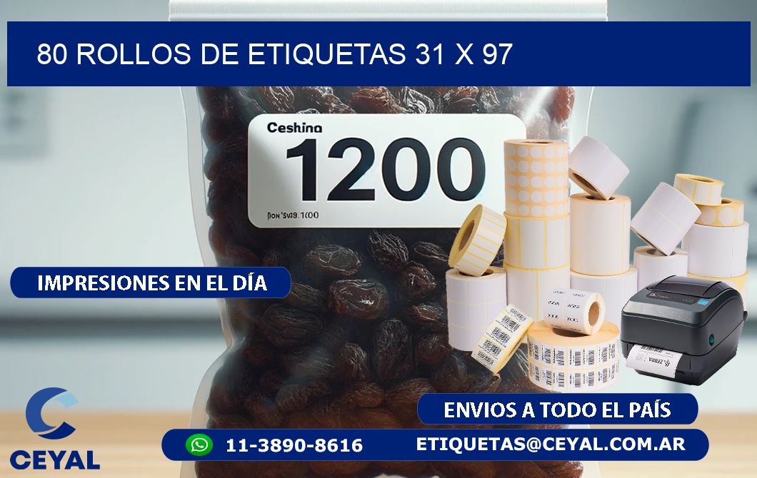 80 ROLLOS DE ETIQUETAS 31 x 97