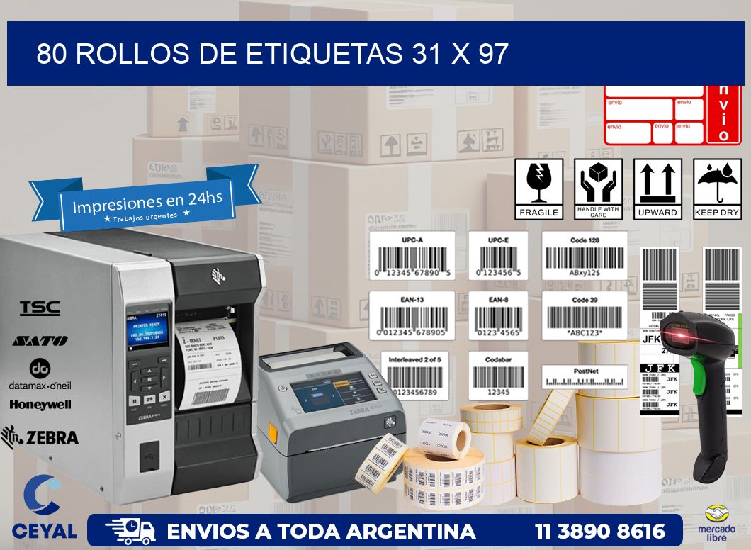 80 ROLLOS DE ETIQUETAS 31 x 97
