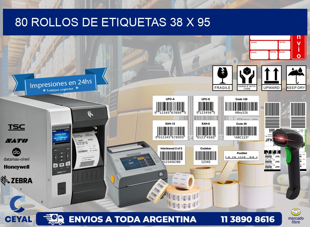 80 ROLLOS DE ETIQUETAS 38 x 95
