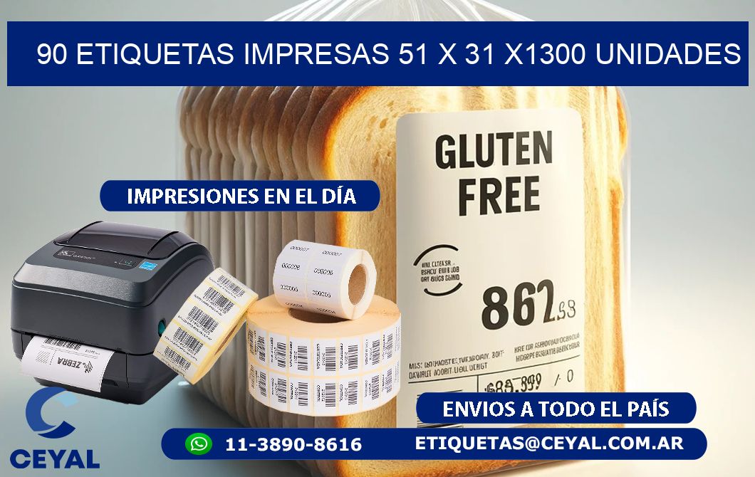 90 ETIQUETAS IMPRESAS 51 x 31 X1300 UNIDADES