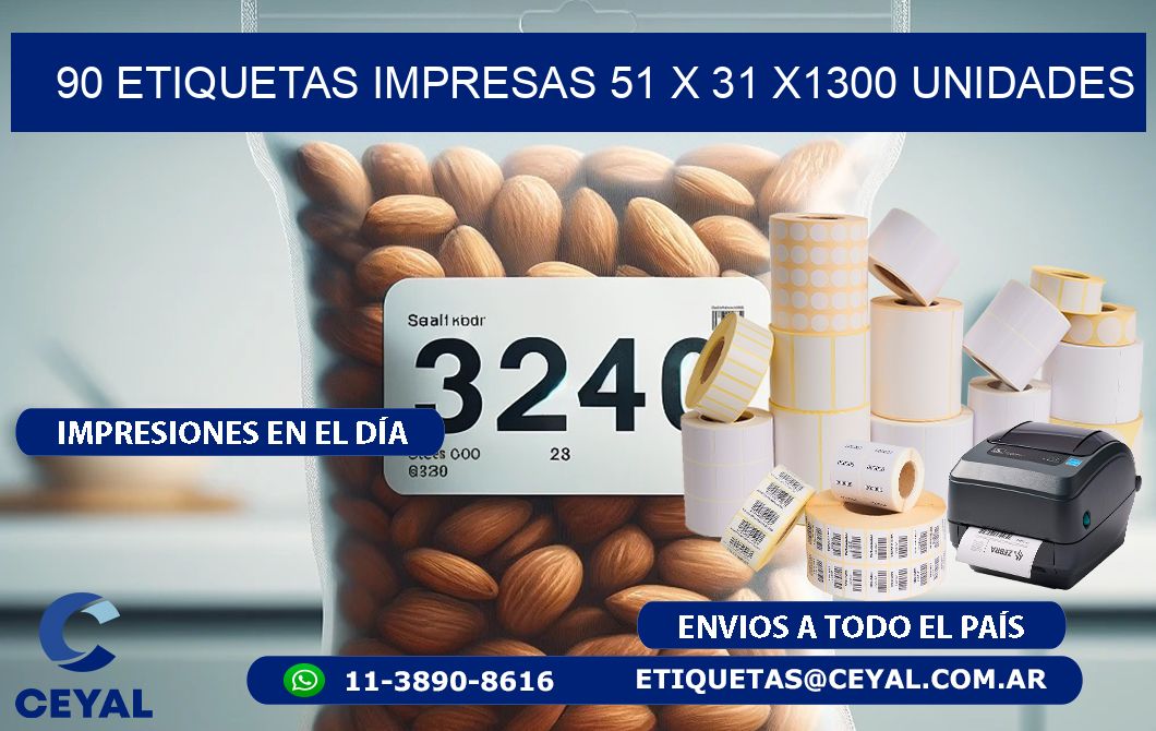 90 ETIQUETAS IMPRESAS 51 x 31 X1300 UNIDADES