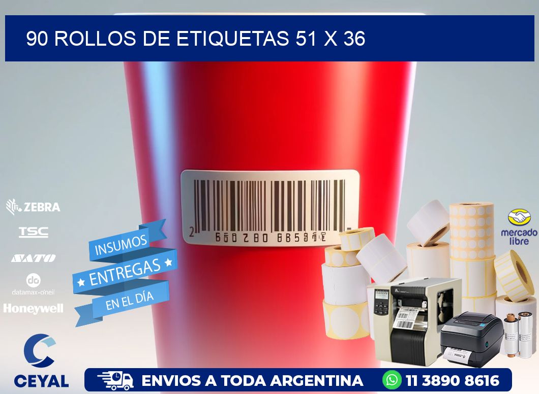 90 ROLLOS DE ETIQUETAS 51 x 36