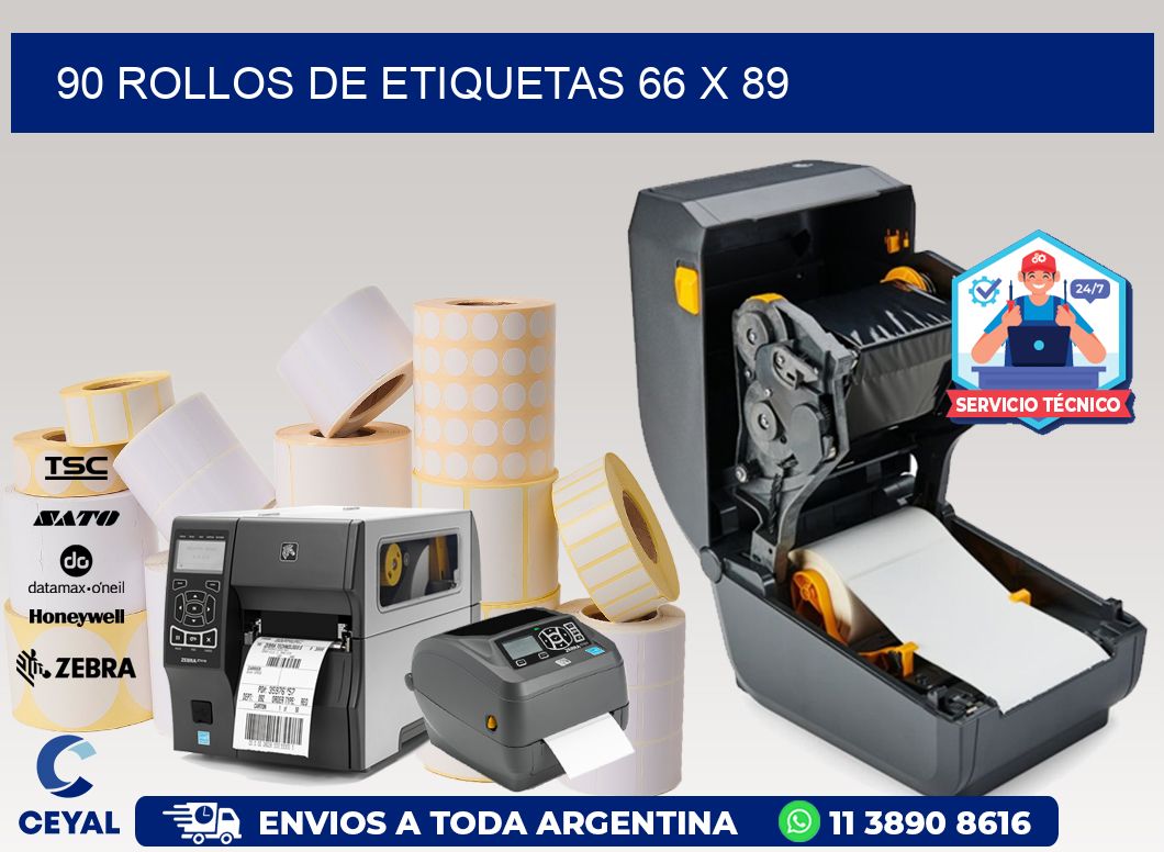 90 ROLLOS DE ETIQUETAS 66 x 89