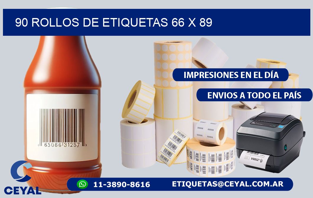 90 ROLLOS DE ETIQUETAS 66 x 89