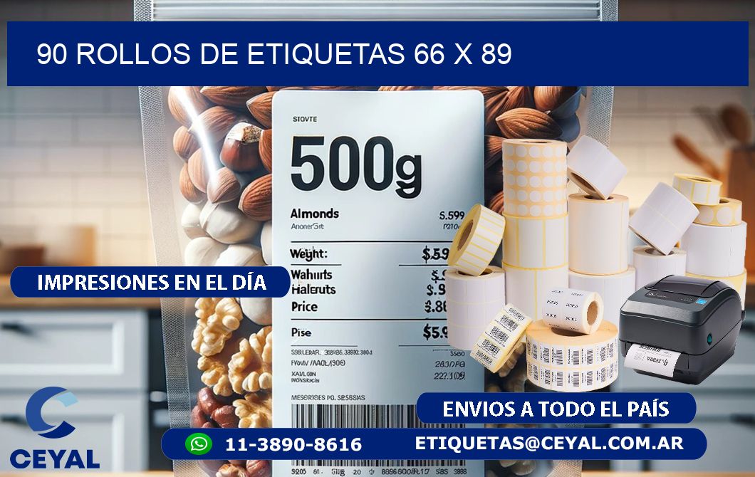 90 ROLLOS DE ETIQUETAS 66 x 89