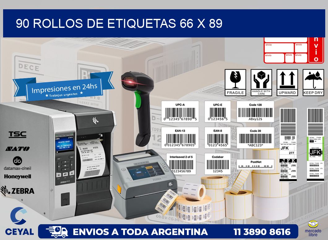 90 ROLLOS DE ETIQUETAS 66 x 89