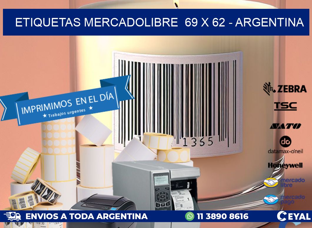 ETIQUETAS MERCADOLIBRE  69 x 62 - ARGENTINA