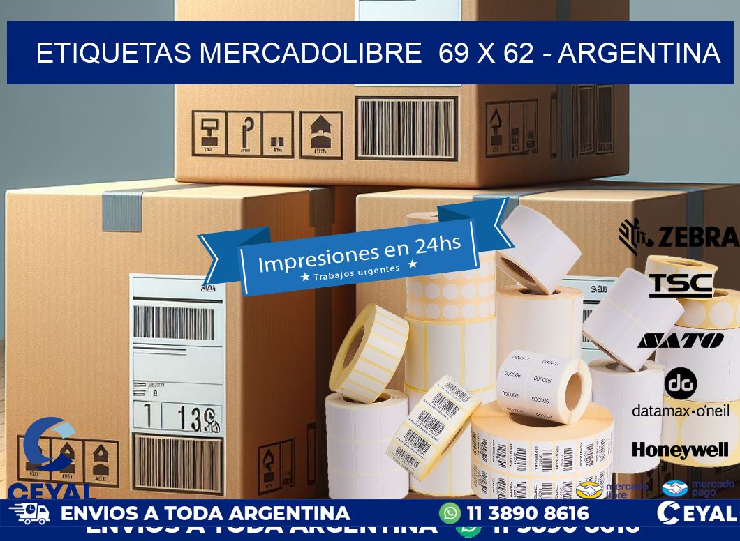 ETIQUETAS MERCADOLIBRE  69 x 62 - ARGENTINA