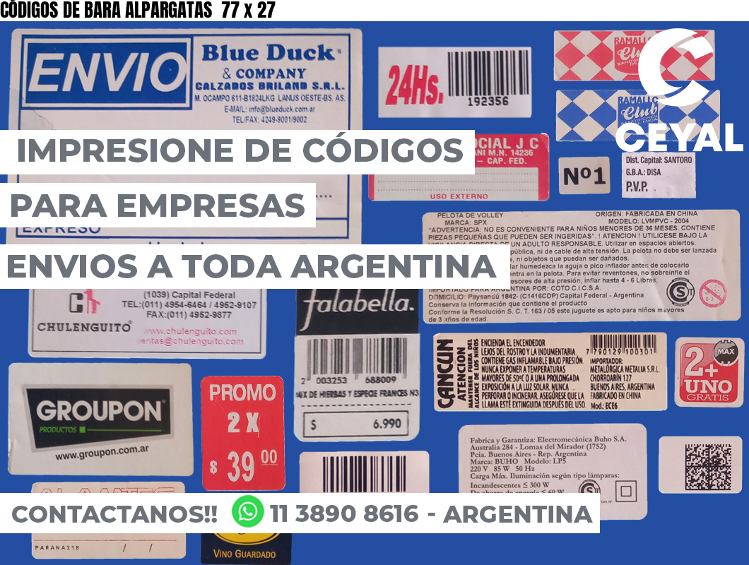 CÓDIGOS DE BARA ALPARGATAS  77 x 27
