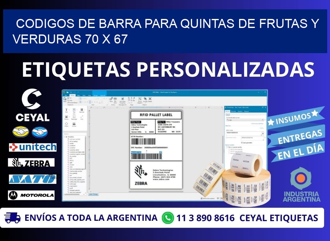 CODIGOS DE BARRA PARA QUINTAS DE FRUTAS Y VERDURAS 70 x 67