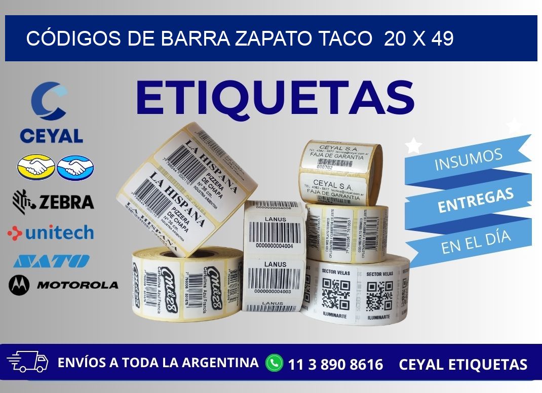 CÓDIGOS DE BARRA ZAPATO TACO  20 x 49