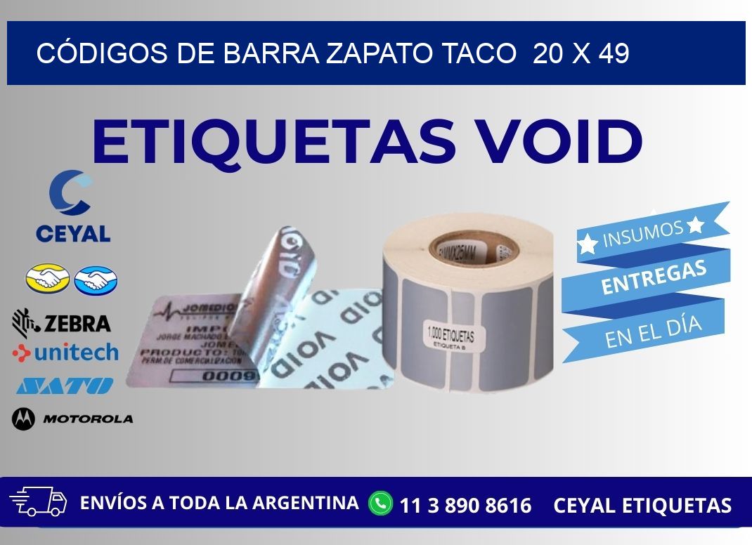 CÓDIGOS DE BARRA ZAPATO TACO  20 x 49