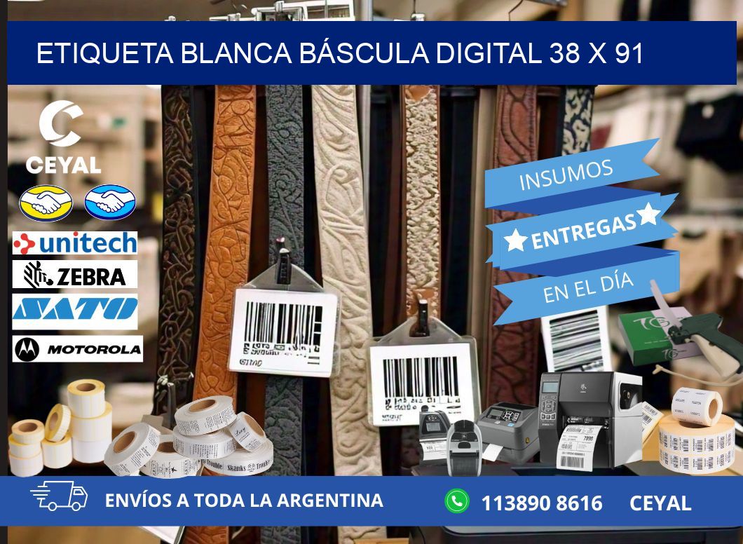 ETIQUETA BLANCA BÁSCULA DIGITAL 38 x 91